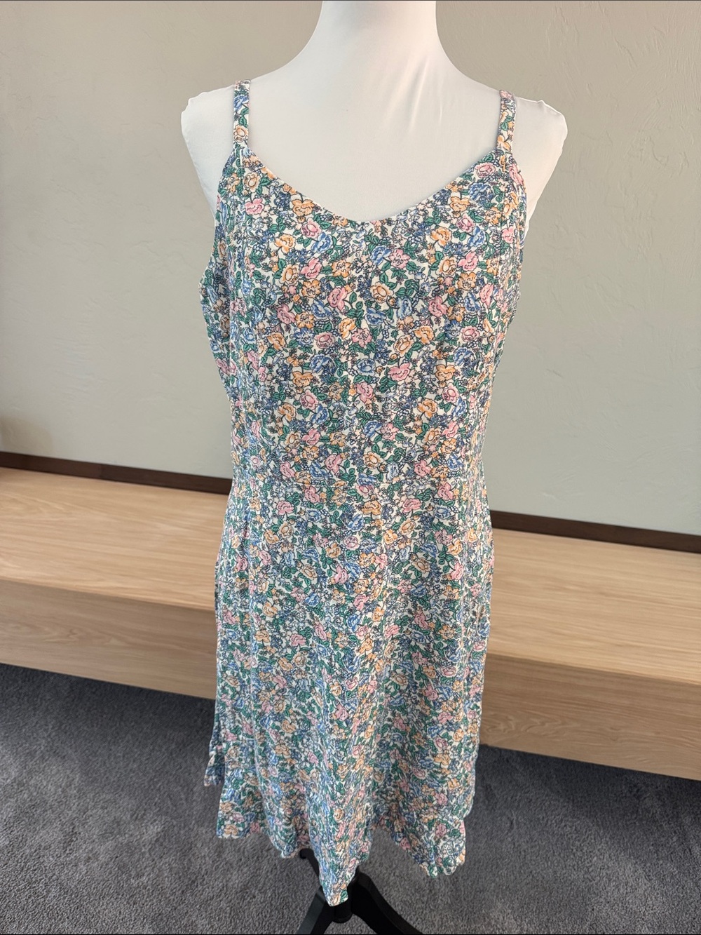 Old Navy Green Floral Slip Dress with Pink and Yellow Blooms